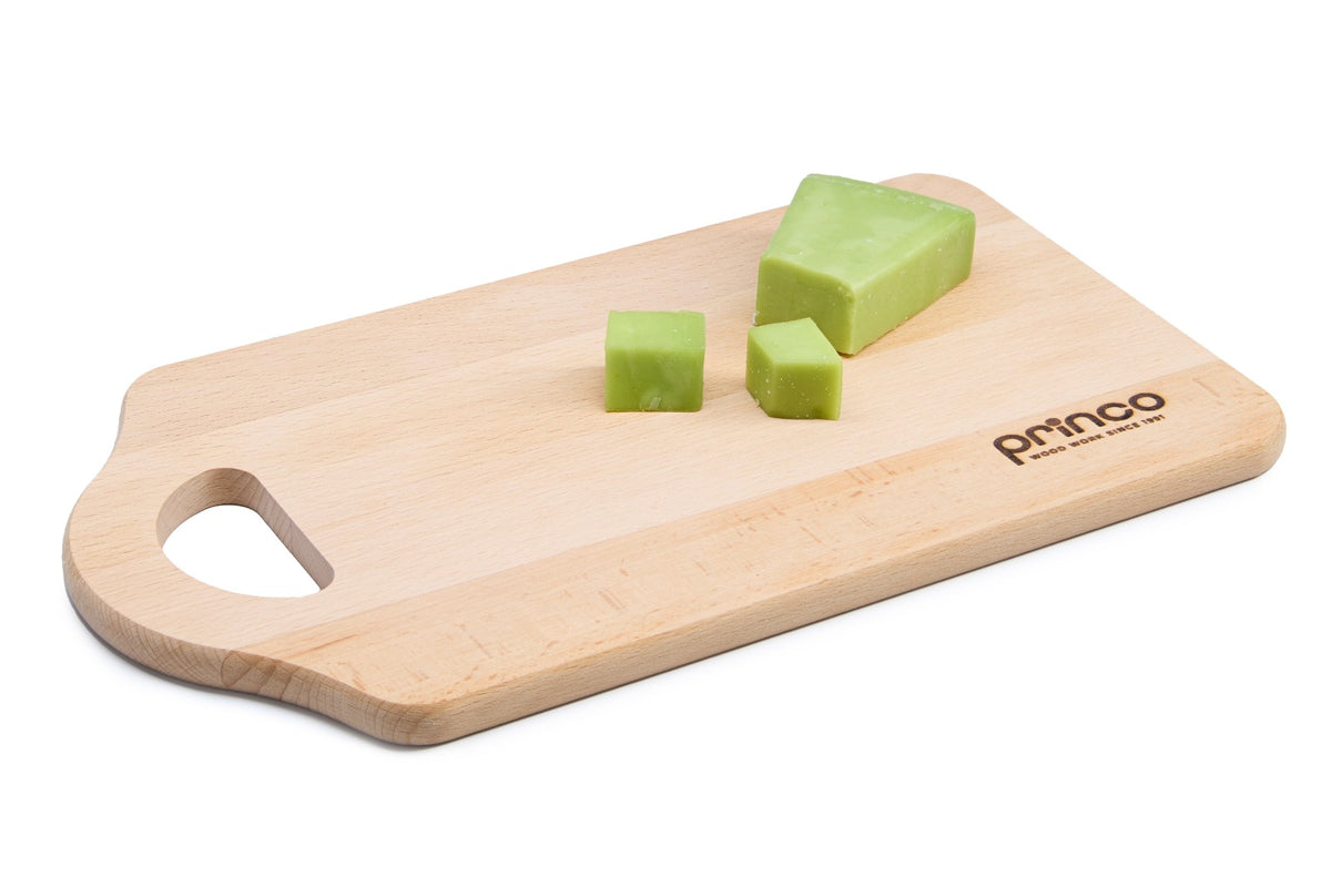 Compact rectangular beech wood cutting board with a hanging cut-out for easy storage. Ideal for quick chopping of herbs, garlic, lemons or for serving breakfast. Lightweight, oiled solid beech that is kind to knife edges. Size: 280 x 150 x 10 mm.