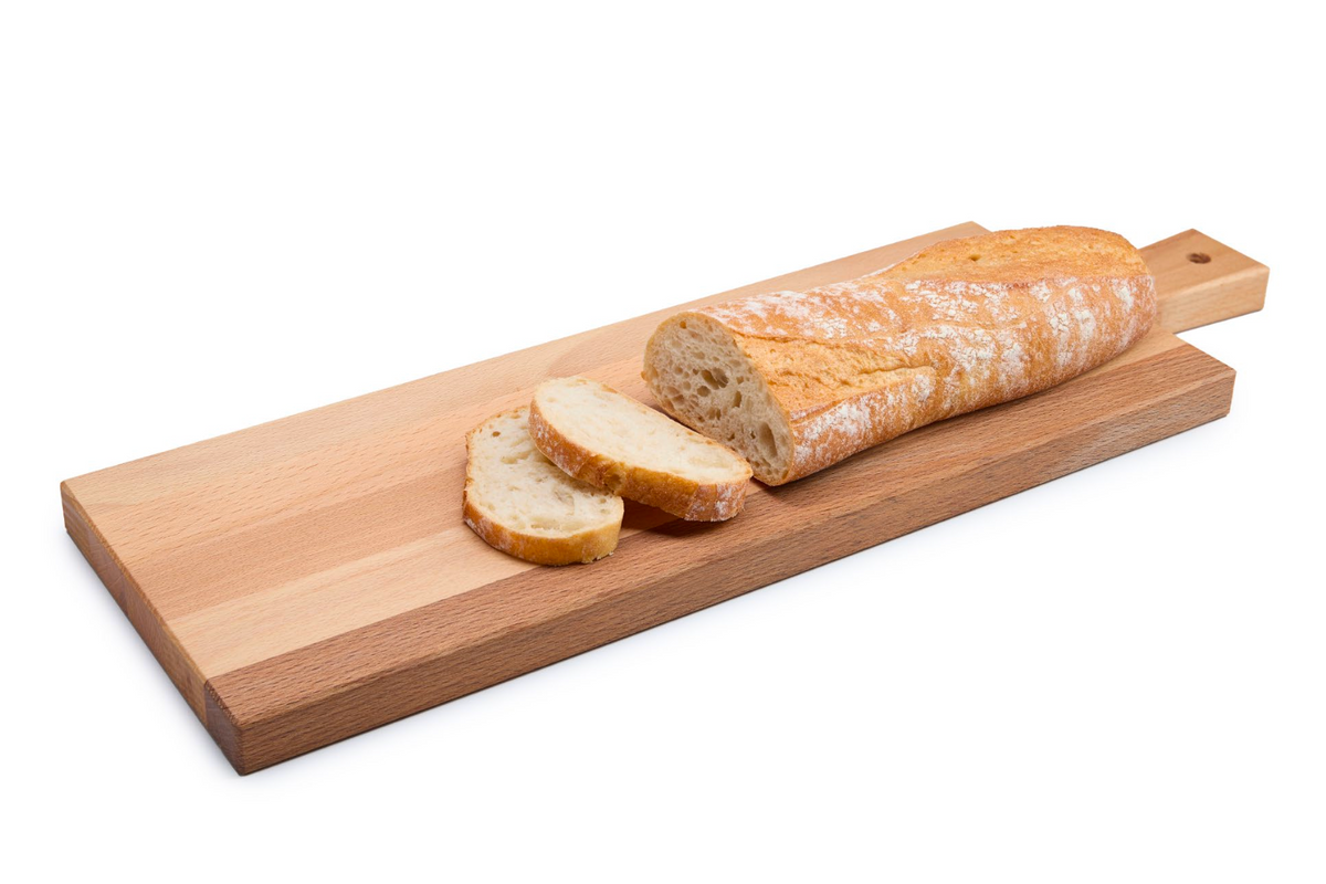 Long rectangular beech wood cutting board with handle, ideal for slicing baguettes, sausages and vegetables or presenting charcuterie. Solid oiled beech ensures durability, stability and a warm natural look on any table. Knife-friendly and easy to clean. Size: 475 x 150 x 20 mm.